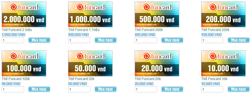 Thẻ game Funcard bùng nổ trên các trang web bán thẻ tại Việt Nam