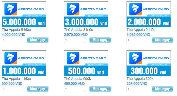 Thẻ Visa card có dùng để mua thẻ appota được không?